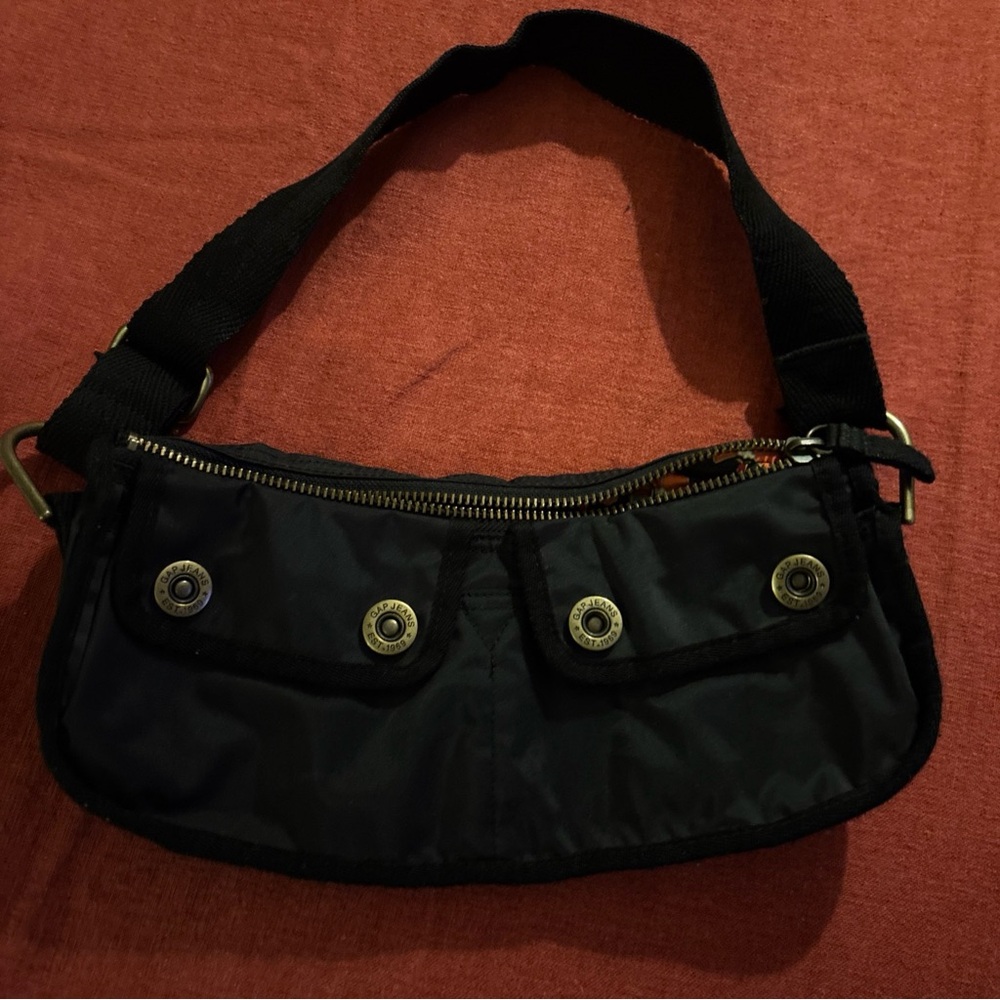 Y2K VTG Poppy Gap Fabric Textile black/orange Red Small Shoulder Bag 11x5.5x3.5